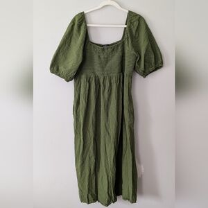 Nobody's Child Smocked Green Puff Sleeve Dress